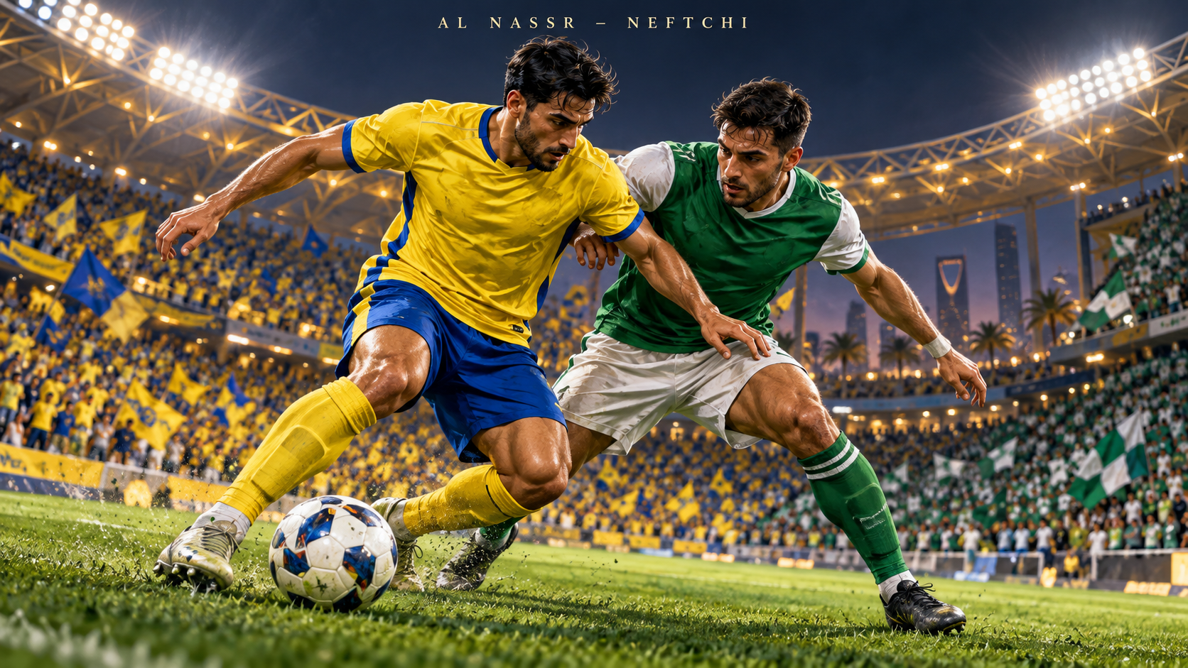Al Nassr Riyadh–Neftchi Fargona – AI-val készült futballmérkőzés-illusztráció