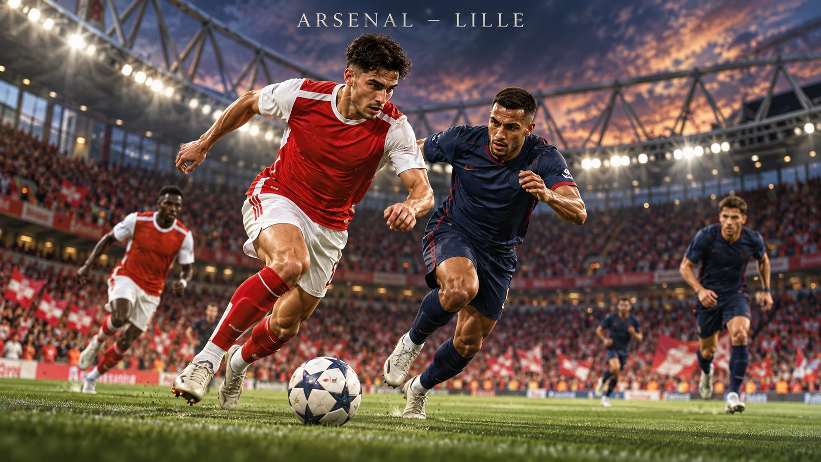 Arsenal–Lille – AI-val készült futballmérkőzés-illusztráció