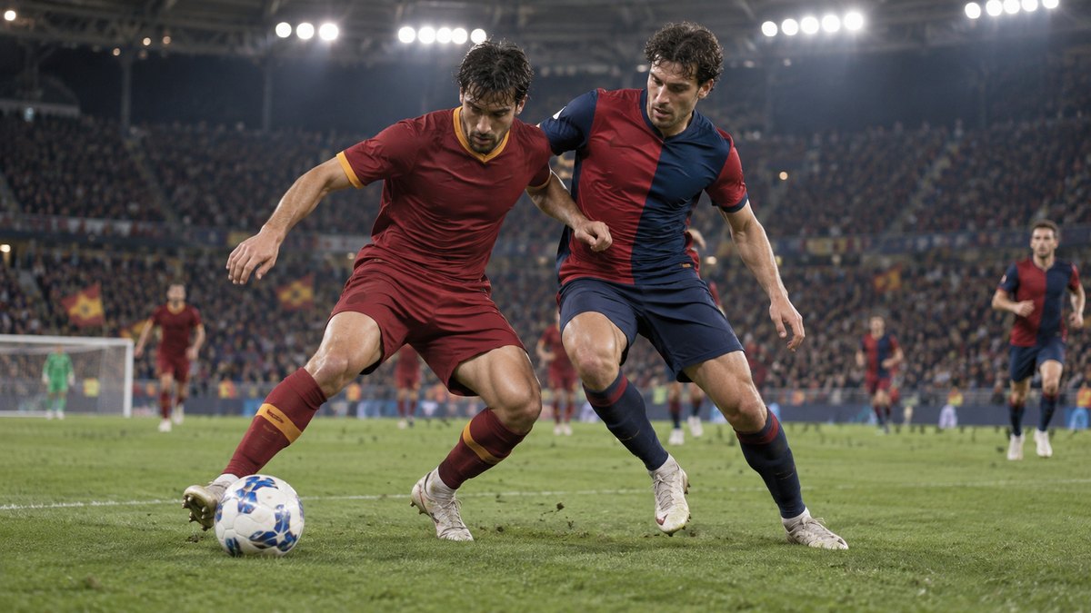 Sportfaktor – friss sporthírek, közvetítések és elemzések 39 AS Roma–Genoa – AI-val készült futballillusztráció
