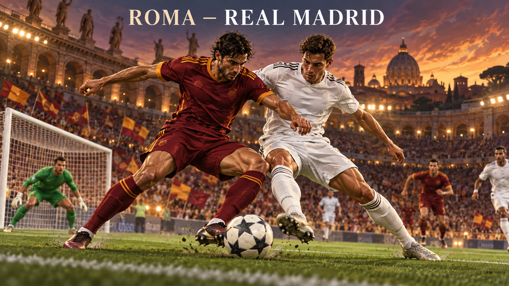 AS Roma–Real Madrid – AI-val készült futballmérkőzés-illusztráció