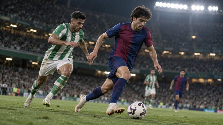 Sportfaktor – friss sporthírek, közvetítések és elemzések 36 Betis–FC Barcelona – AI-val készült futballillusztráció