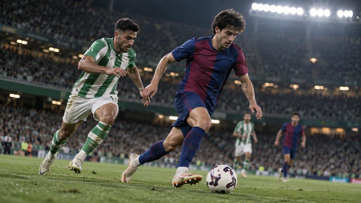 Sportfaktor – friss sporthírek, közvetítések és elemzések 31 Betis–FC Barcelona – AI-val készült futballillusztráció