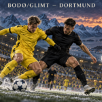 Bodø/Glimt–Borussia Dortmund – AI-val készült futballmérkőzés-illusztráció