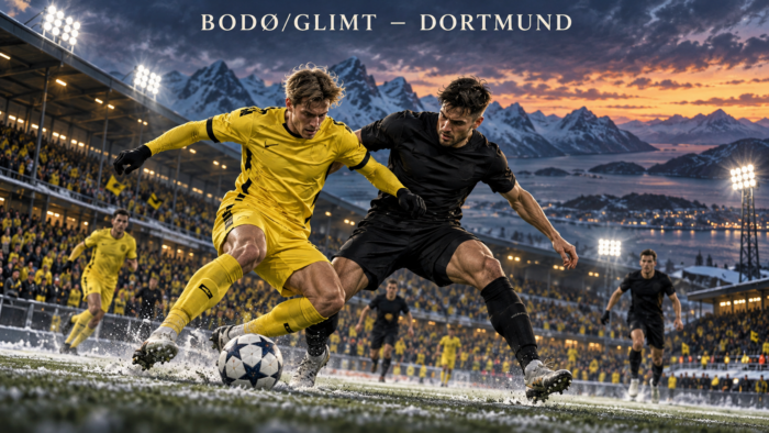 Bodø/Glimt–Borussia Dortmund – AI-val készült futballmérkőzés-illusztráció