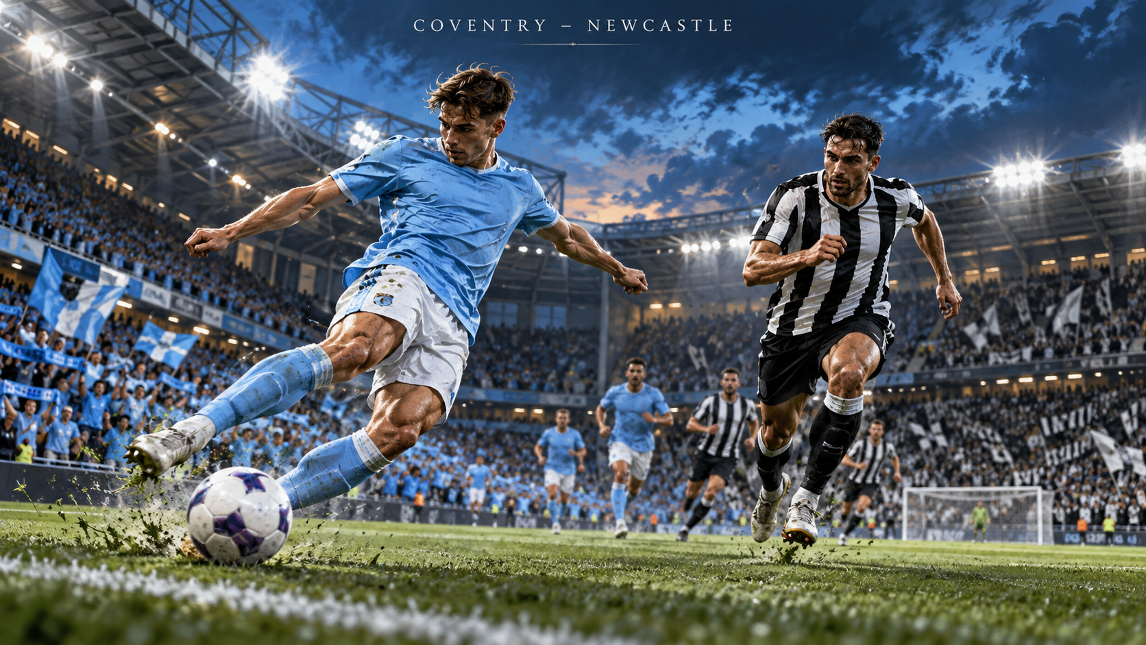 Coventry–Newcastle – AI-val készült futballmérkőzés-illusztráció