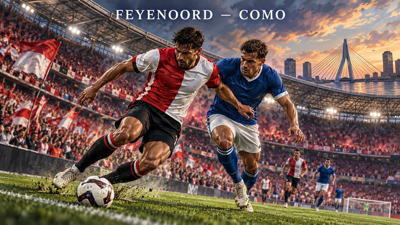 Feyenoord–Como – AI-val készült futballmérkőzés-illusztráció