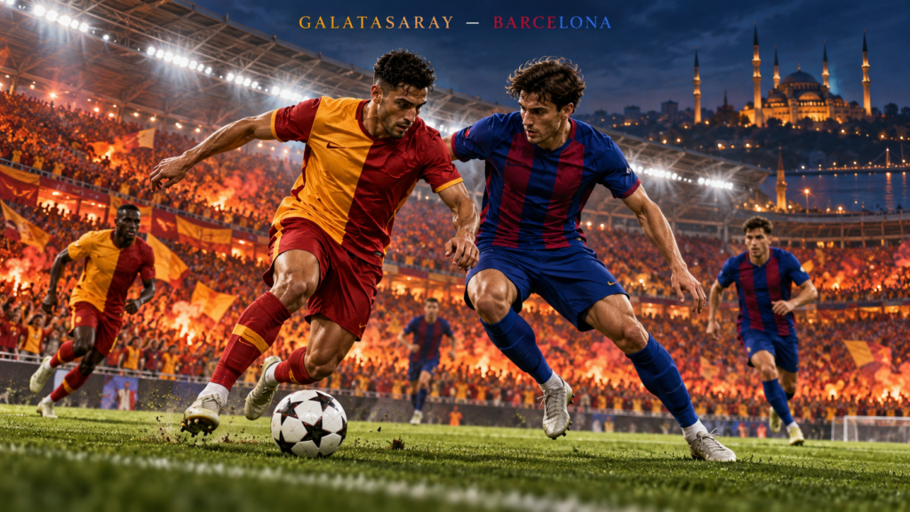 Galatasaray–FC Barcelona – AI-val készült futballmérkőzés-illusztráció