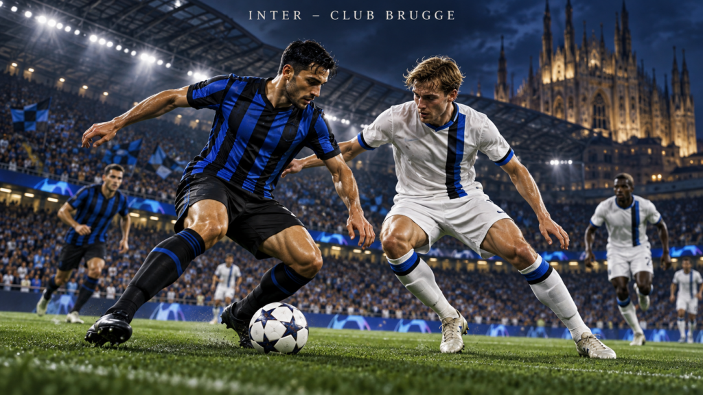 Inter–Club Brugge – AI-val készült futballmérkőzés-illusztráció