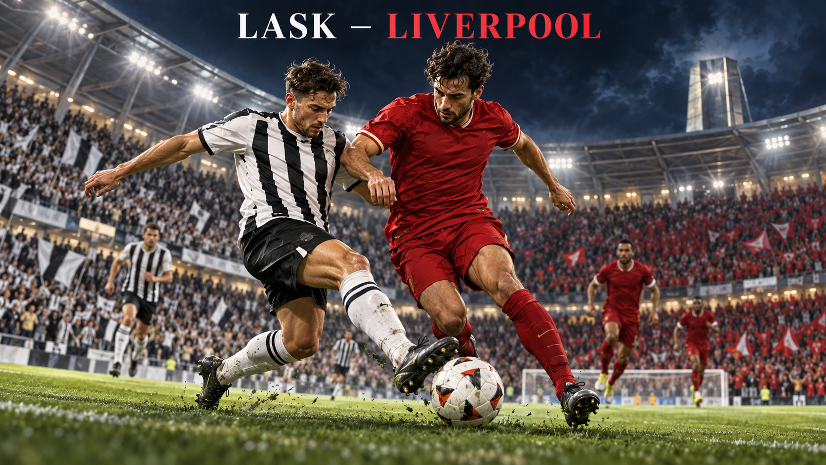 LASK–Liverpool – AI-val készült futballmérkőzés-illusztráció