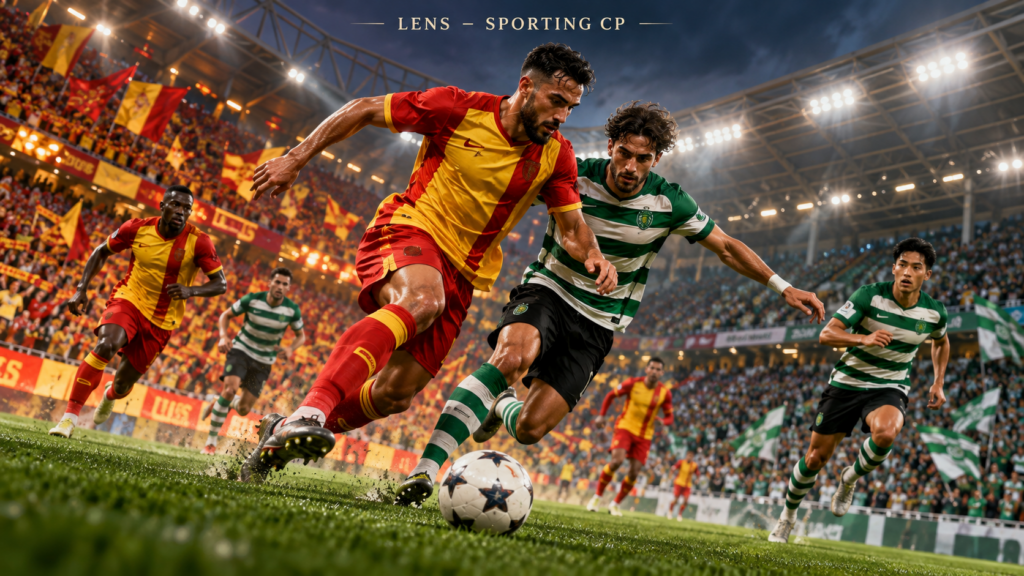 Lens–Sporting CP – AI-val készült futballmérkőzés-illusztráció