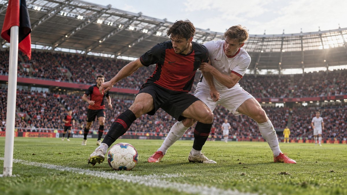 Leverkusen–Freiburg – AI-val készült futballillusztráció