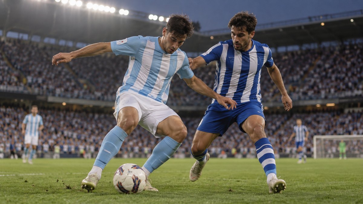 Málaga–Real Sociedad – AI-val készült futballillusztráció