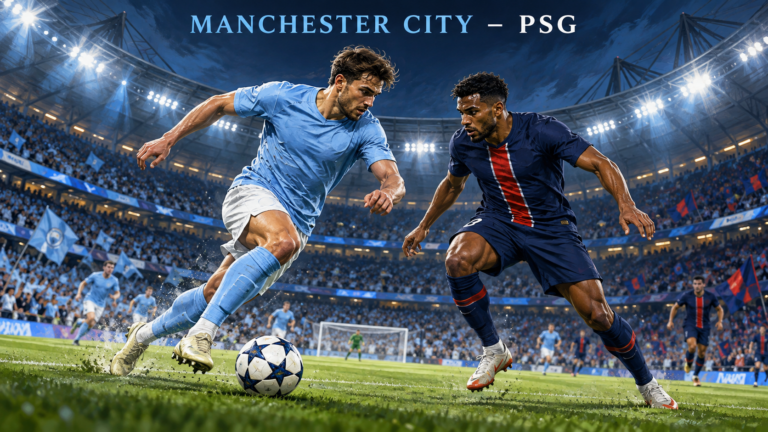 Manchester City–PSG – AI-val készült futballmérkőzés-illusztráció