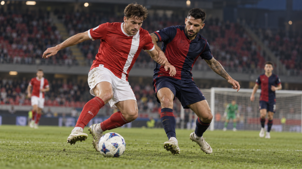 Monza–Cagliari – AI-val készült futballillusztráció