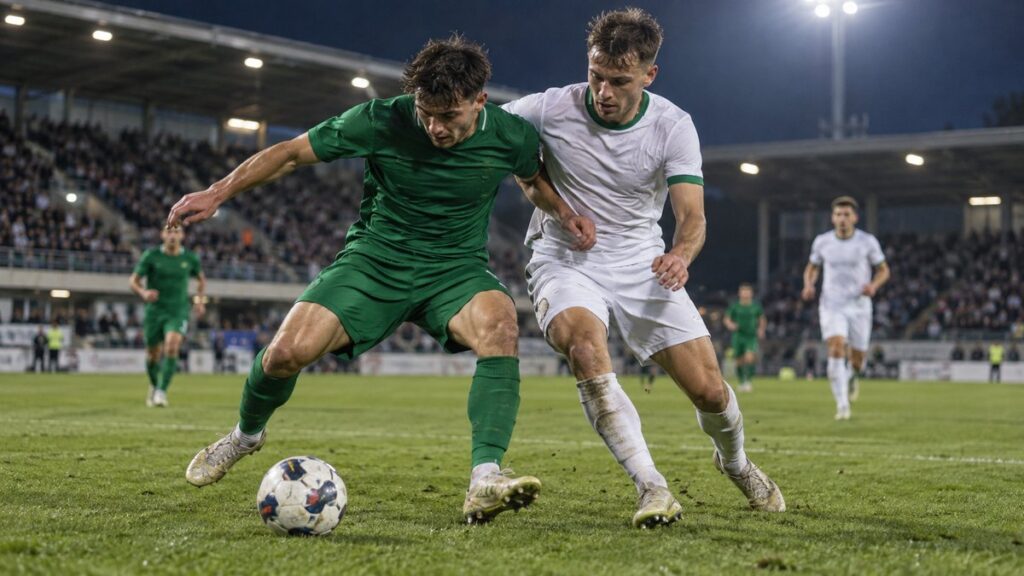 Paks–Győri ETO – AI-val készült futballillusztráció