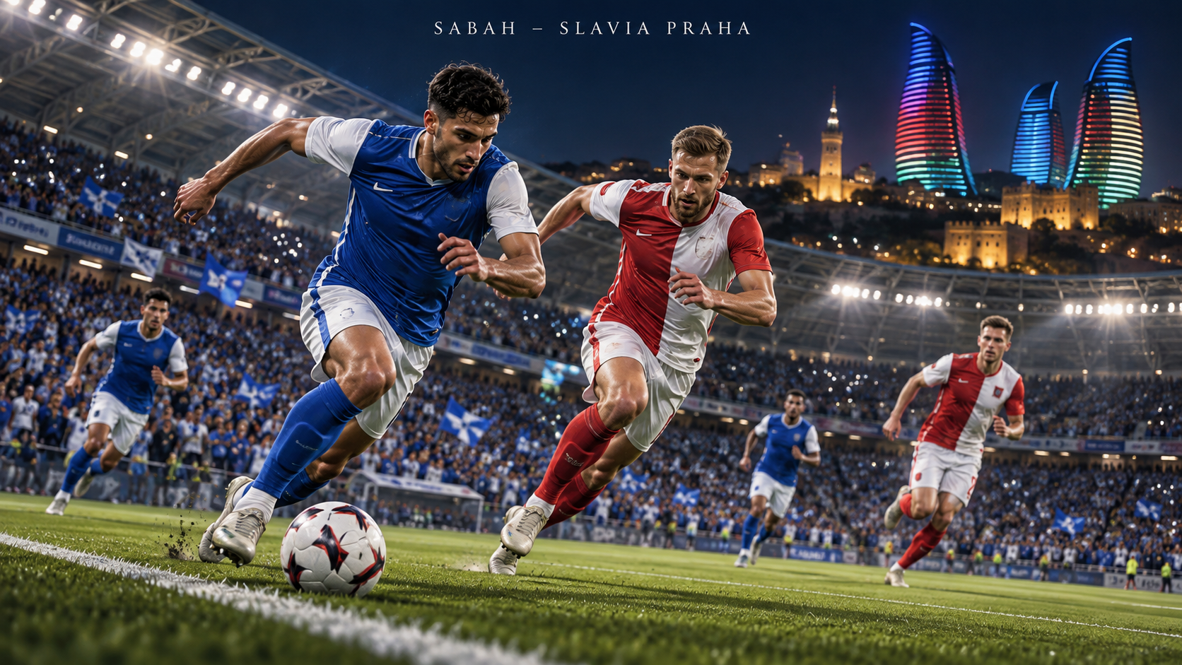 Sabah Baku–Slavia Praha – AI-val készült futballmérkőzés-illusztráció
