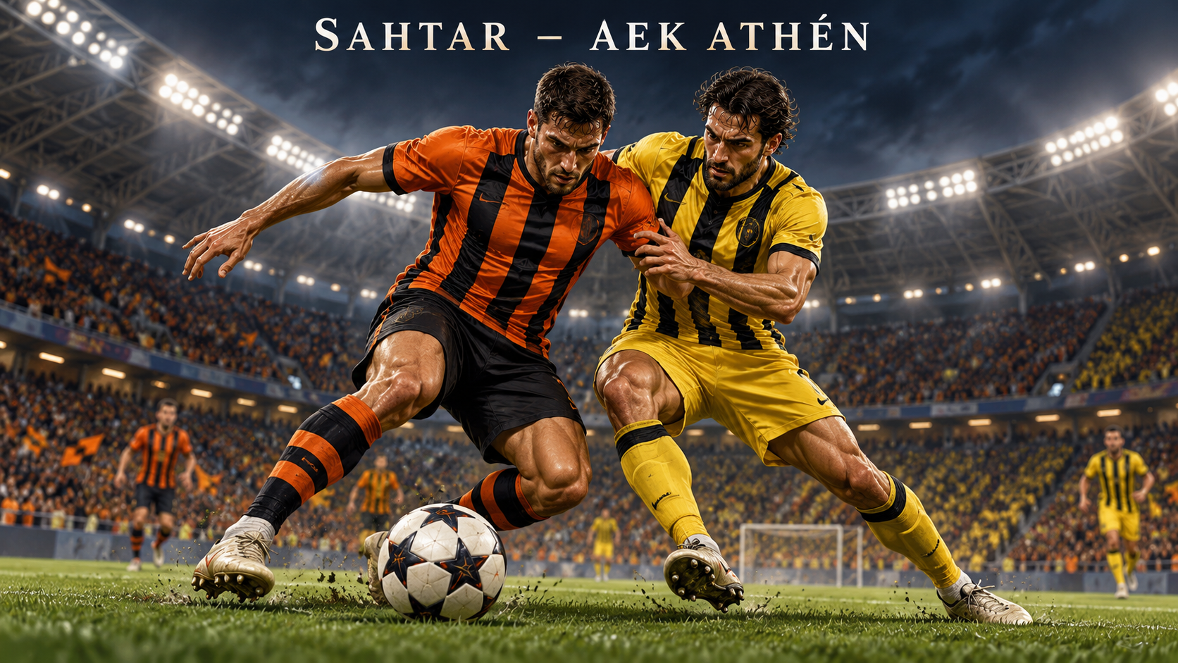 Sahtar Donyeck–AEK Athén – AI-val készült futballmérkőzés-illusztráció