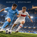 Slovan Bratislava–VfB Stuttgart – AI-val készült futballmérkőzés-illusztráció