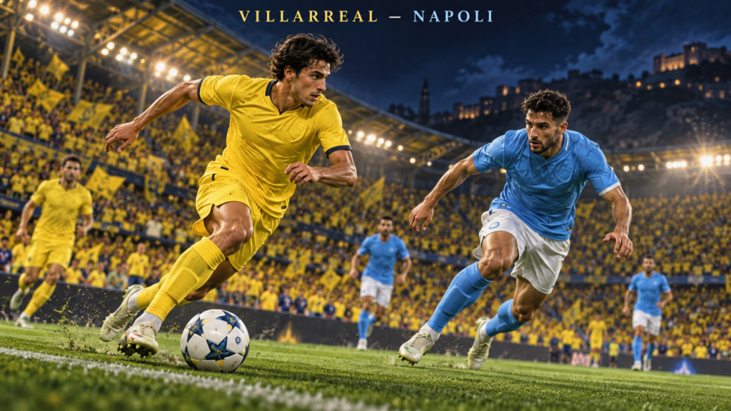 Villarreal–Napoli – AI-val készült futballmérkőzés-illusztráció